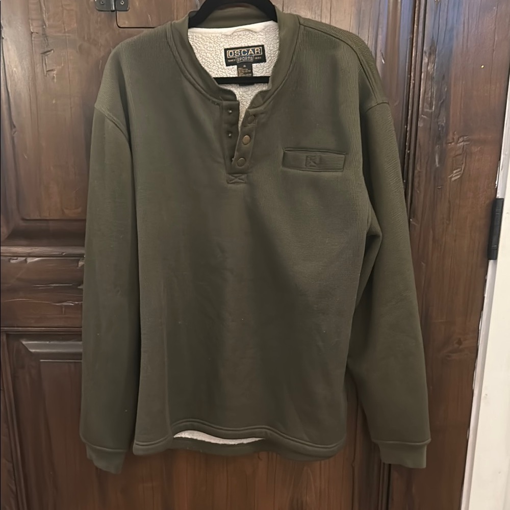Oscar Sports Olive Green Henley Top